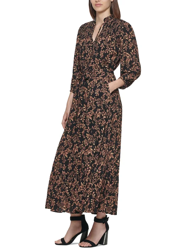 Womens Smocked Rayon Maxi Dress