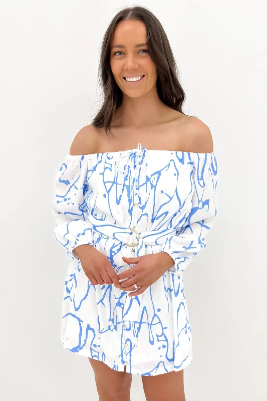 Wynter Mini Dress White Blue