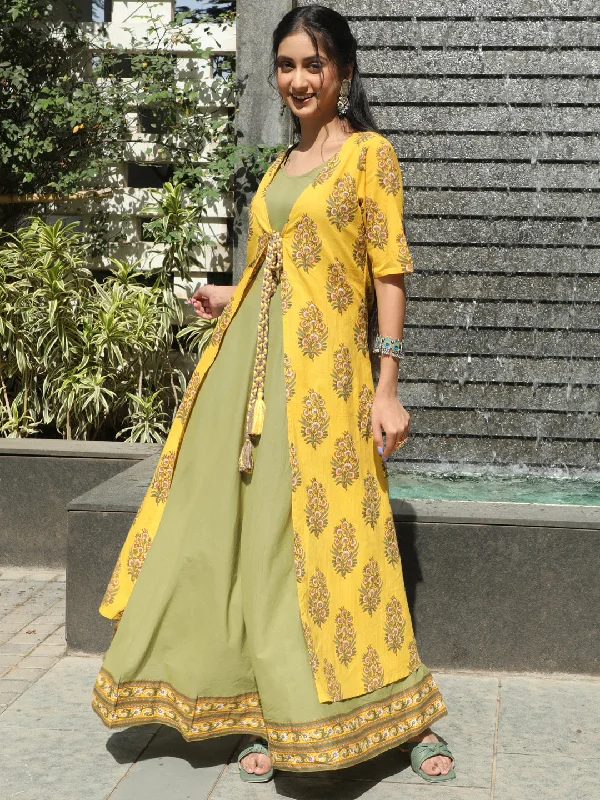 Women's Yellow Floral Print Maxi Dress - Aks