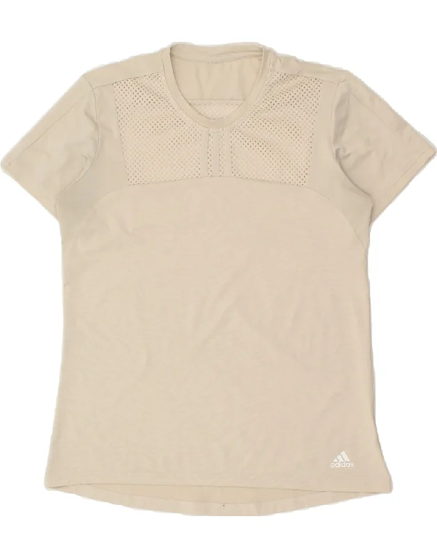 ADIDAS Womens T-Shirt Top UK 14 Medium Beige Zippered Front Buttoned Front Snap Front ADIDAS Womens T-Shirt Top UK 14 Medium Beige Zippered Front Buttoned Front Snap Front