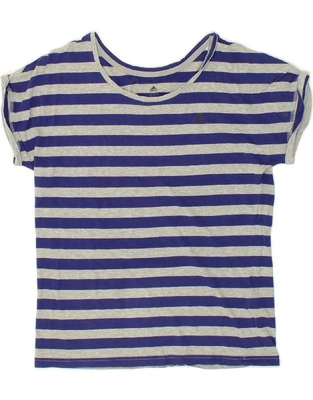 ADIDAS Womens T-Shirt Top UK 14 Medium Navy Blue Striped Cotton Solid Print Embellished ADIDAS Womens T-Shirt Top UK 14 Medium Navy Blue Striped Cotton Solid Print Embellished