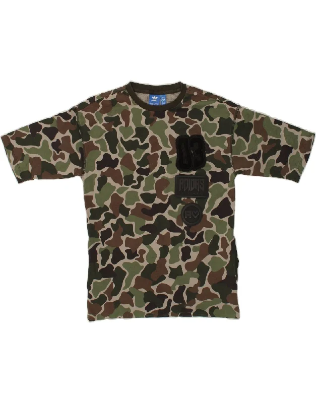 ADIDAS Womens T-Shirt Top UK 6 XS Khaki Camouflage Cotton Front Pockets Side Pockets Patch Pockets ADIDAS Womens T-Shirt Top UK 6 XS Khaki Camouflage Cotton Front Pockets Side Pockets Patch Pockets
