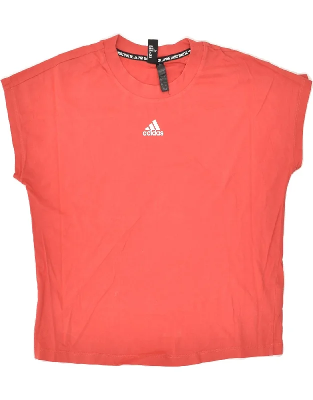 ADIDAS Womens T-Shirt Top UK 8/10 Small Red Striped Cotton