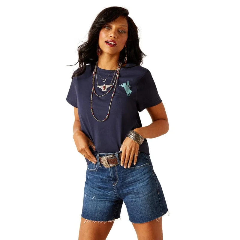 Ariat Women's Bronco Navy Short Sleeve Graphic T-Shirt 10048644 Oversized T-Shirt Spandex breathable Ariat Women's Bronco Navy Short Sleeve Graphic T-Shirt 10048644 Oversized T-Shirt Spandex breathable