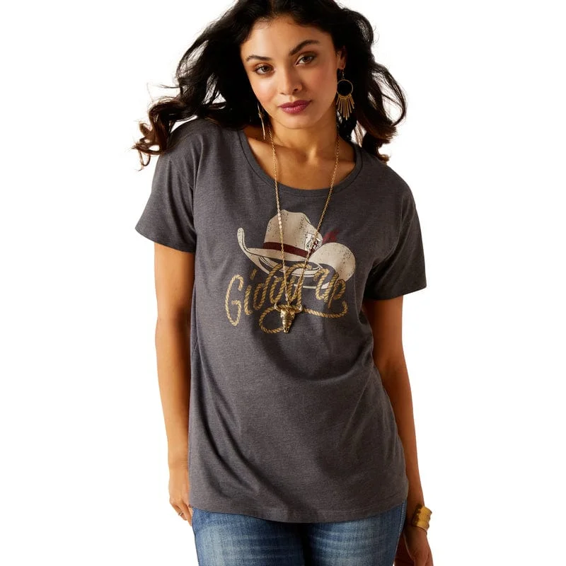 Ariat Women's Titanium Cowboy Hat Graphic T-Shirt 10051444 Notch Collar Peter Pan Collar Cowl Neck Ariat Women's Titanium Cowboy Hat Graphic T-Shirt 10051444 Notch Collar Peter Pan Collar Cowl Neck