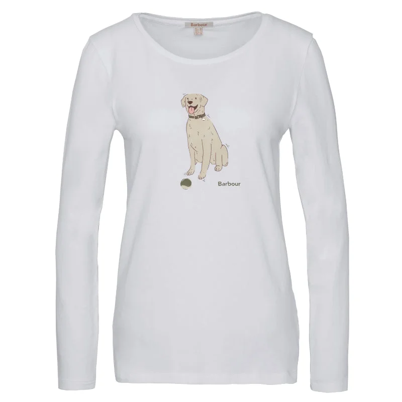 Barbour Fareham Ladies Long Sleeve T-Shirt - White Notch Collar Peter Pan Collar Cowl Neck Barbour Fareham Ladies Long Sleeve T-Shirt - White Notch Collar Peter Pan Collar Cowl Neck