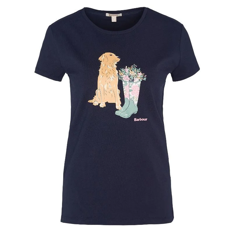Barbour Rowen Ladies T-Shirt - Navy (Golden Retriever) Ribbed T-Shirt High Neck Heavyweight Barbour Rowen Ladies T-Shirt - Navy (Golden Retriever) Ribbed T-Shirt High Neck Heavyweight