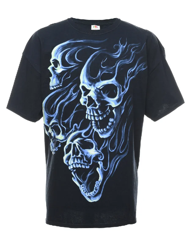 Black & Blue Y2K Skull Print T-shirt - XXL