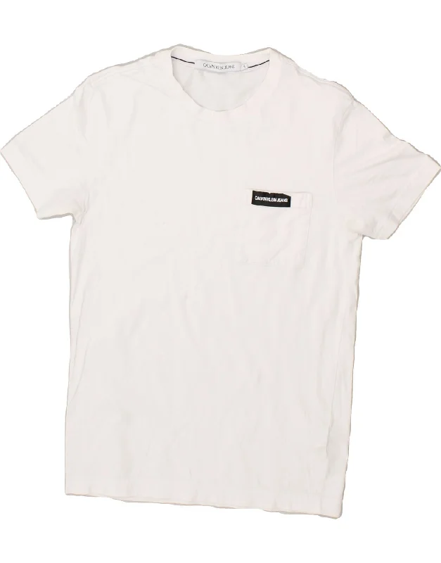 CALVIN KLEIN JEANS Womens T-Shirt Top UK 10 Small White Cotton Basic T-Shirt Crew Neck Short Sleeve CALVIN KLEIN JEANS Womens T-Shirt Top UK 10 Small White Cotton Basic T-Shirt Crew Neck Short Sleeve