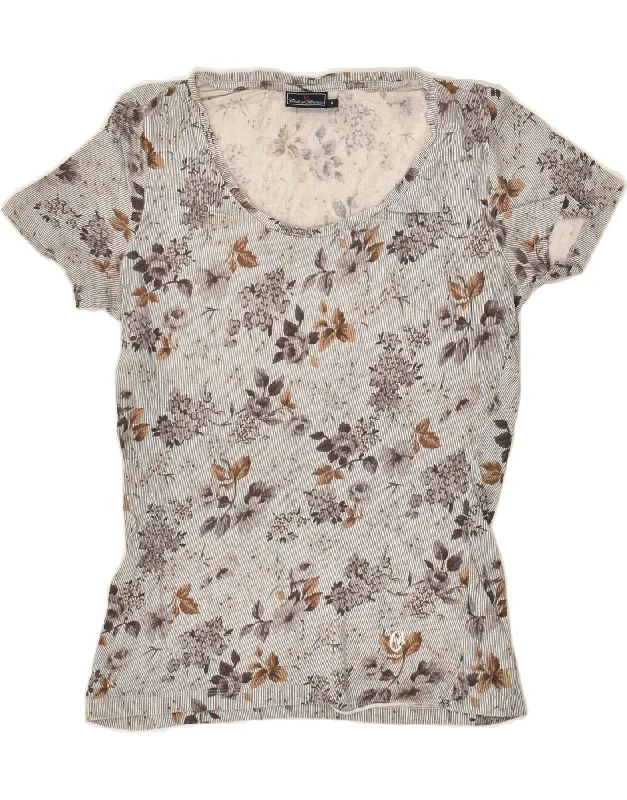 CONTE OF FLORENCE Womens T-Shirt Top UK 10 Small Grey Floral