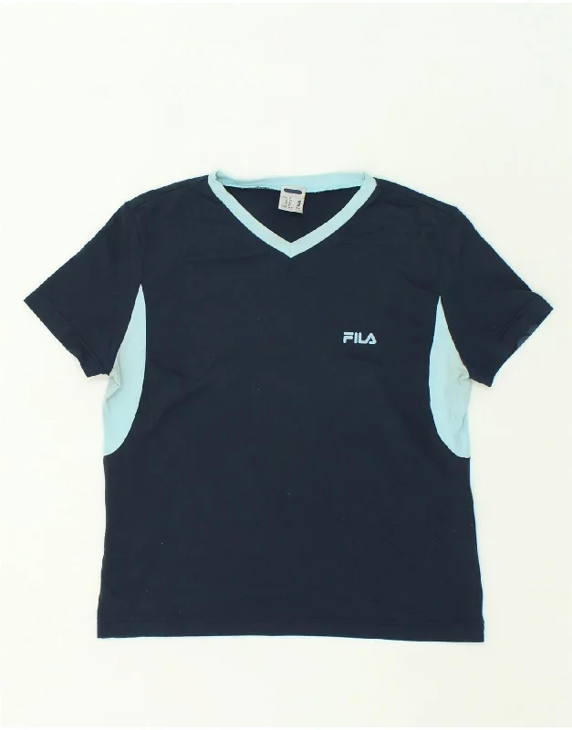 FILA Womens T-Shirt Top IT 44 Medium Navy Blue Colourblock Cotton