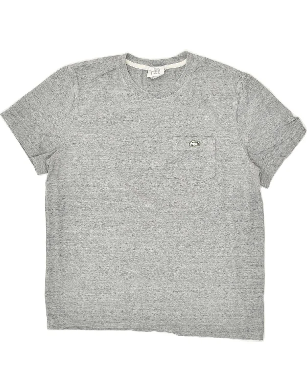 LACOSTE Womens T-Shirt Top Large Grey Flecked Cotton