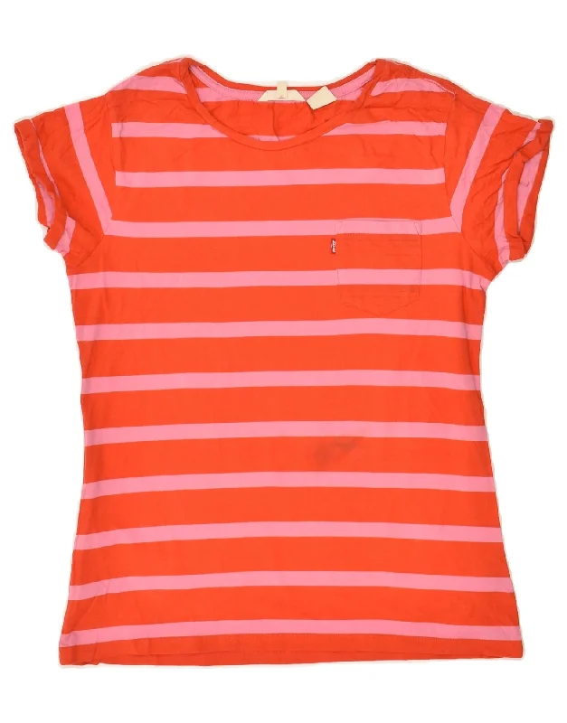 LEVI'S Womens T-Shirt Top UK 12 Medium Red Striped Cotton