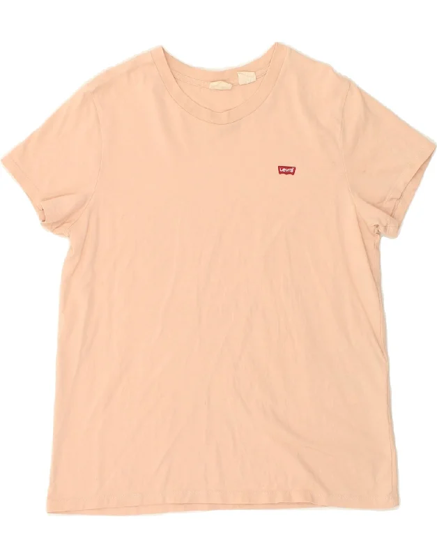 LEVI'S Womens T-Shirt Top UK 14 Large Beige Cotton