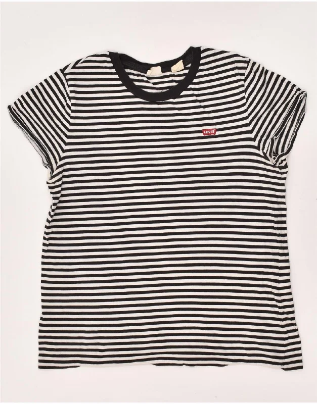 LEVI'S Womens T-Shirt Top UK 14 Medium Black Striped Cotton