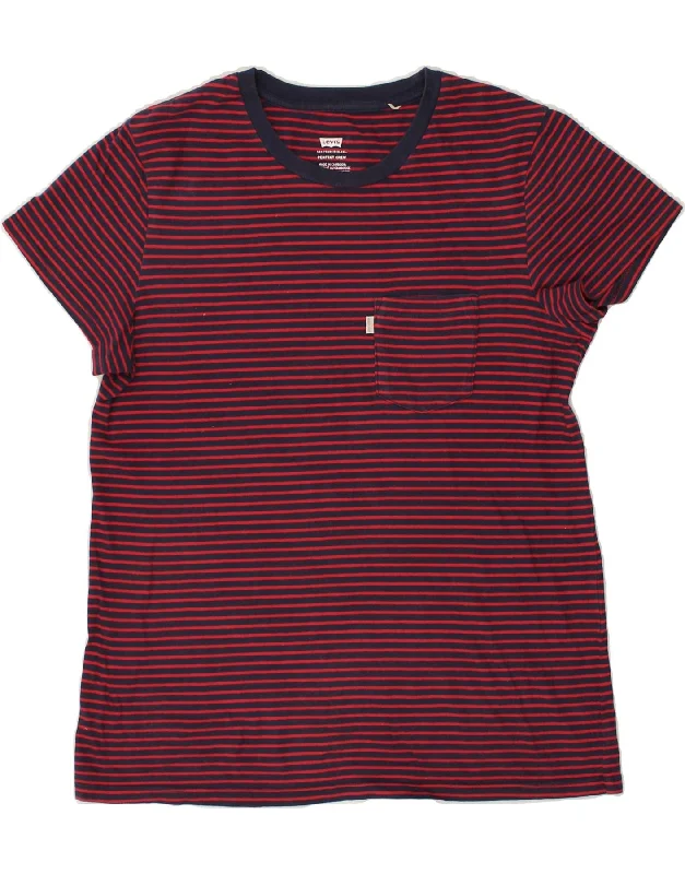 LEVI'S Womens T-Shirt Top UK 14 Medium Red Striped