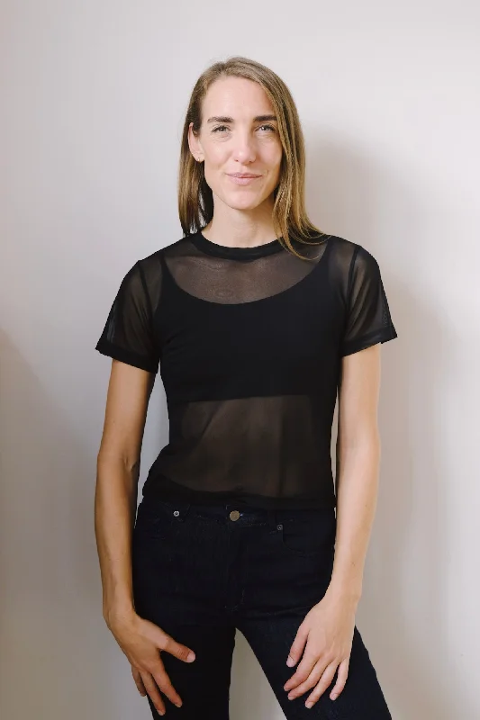 mesh t-shirt - evie - black Knit Fabric Woven Fabric Fleece Fabric