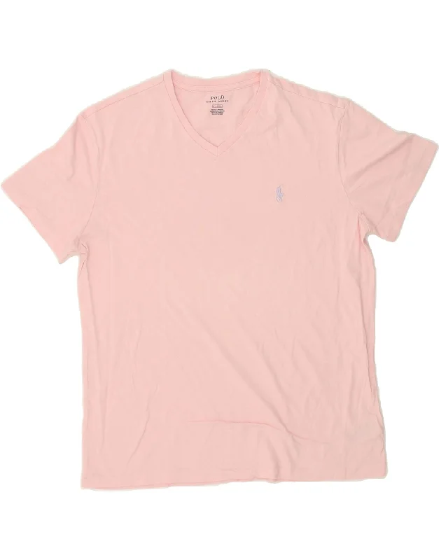 POLO RALPH LAUREN Womens T-Shirt Top UK 14 Medium Pink Cotton