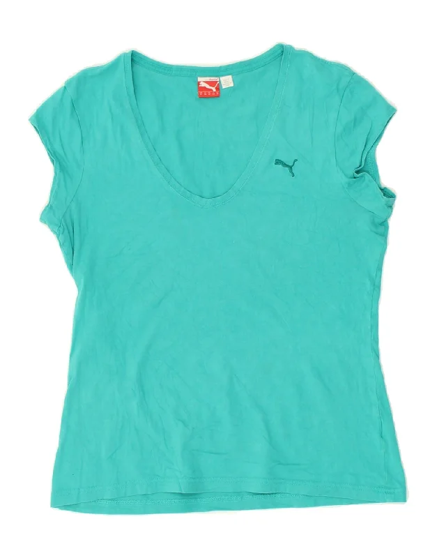 PUMA Womens T-Shirt Top UK 12 Medium Turquoise Cotton Collared Crew Neck Turtle Neck PUMA Womens T-Shirt Top UK 12 Medium Turquoise Cotton Collared Crew Neck Turtle Neck