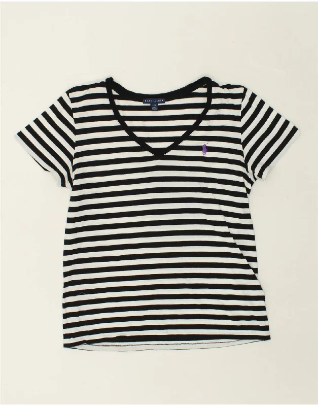RALPH LAUREN Womens T-Shirt Top UK 14 Large Black Striped Cotton Solid Color Striped Floral RALPH LAUREN Womens T-Shirt Top UK 14 Large Black Striped Cotton Solid Color Striped Floral