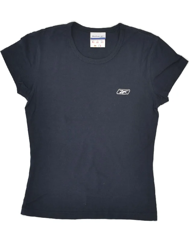 REEBOK Womens T-Shirt Top UK 10 Small Navy Blue Cotton