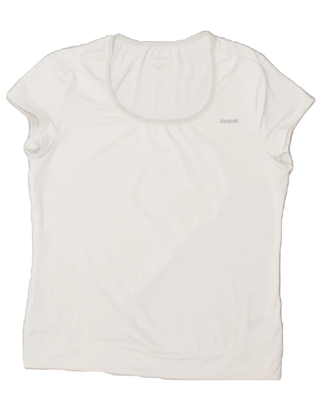 REEBOK Womens T-Shirt Top UK 14 Large White Polyester Mesh Fabric Canvas Fabric Denim Fabric REEBOK Womens T-Shirt Top UK 14 Large White Polyester Mesh Fabric Canvas Fabric Denim Fabric