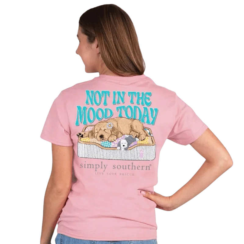 Simply Southern Women's Pink Not In The Mood Today Short Sleeve T-Shirt Lace Blend Ribbed Blend Corduroy Blend
