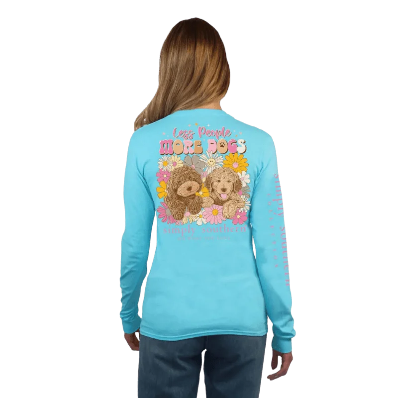 Simply Southern Women's Pool Blue More Dogs Long Sleeve Graphic T-Shirt Handmade Hand-knitted Hand-woven Simply Southern Women's Pool Blue More Dogs Long Sleeve Graphic T-Shirt Handmade Hand-knitted Hand-woven