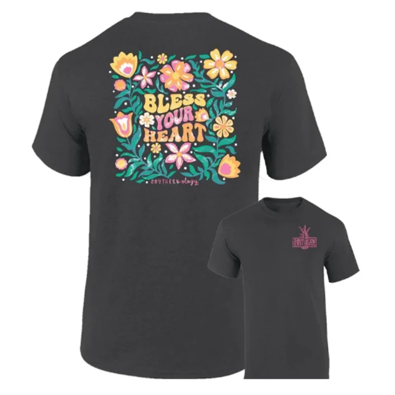 Southernology Women's Flower Power Bless Your Heart Short Sleeve T-Shirt Casual Formal Business Southernology Women's Flower Power Bless Your Heart Short Sleeve T-Shirt Casual Formal Business