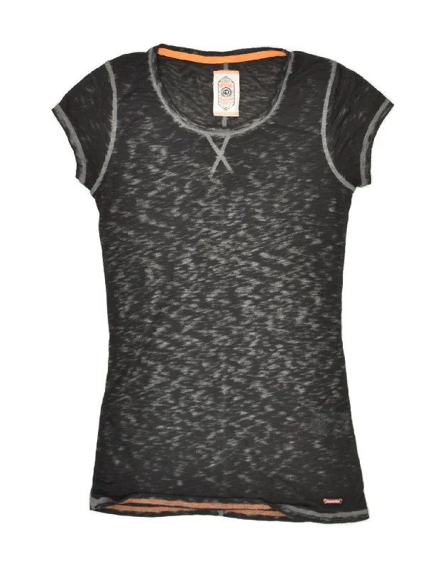 SUPERDRY Womens T-Shirt Top UK 6 XS Black Flecked Polyester