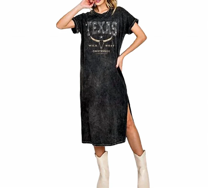 Texas Rhinestone T-Shirt Dress In Black