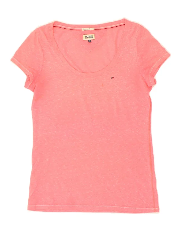 TOMMY HILFIGER Womens T-Shirt Top UK 10 Small Pink Flecked Polyester Polka Dot Checkered Tartan TOMMY HILFIGER Womens T-Shirt Top UK 10 Small Pink Flecked Polyester Polka Dot Checkered Tartan