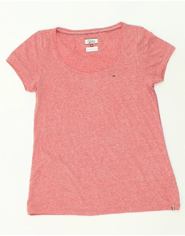 TOMMY HILFIGER Womens T-Shirt Top UK 10 Small Pink Flecked