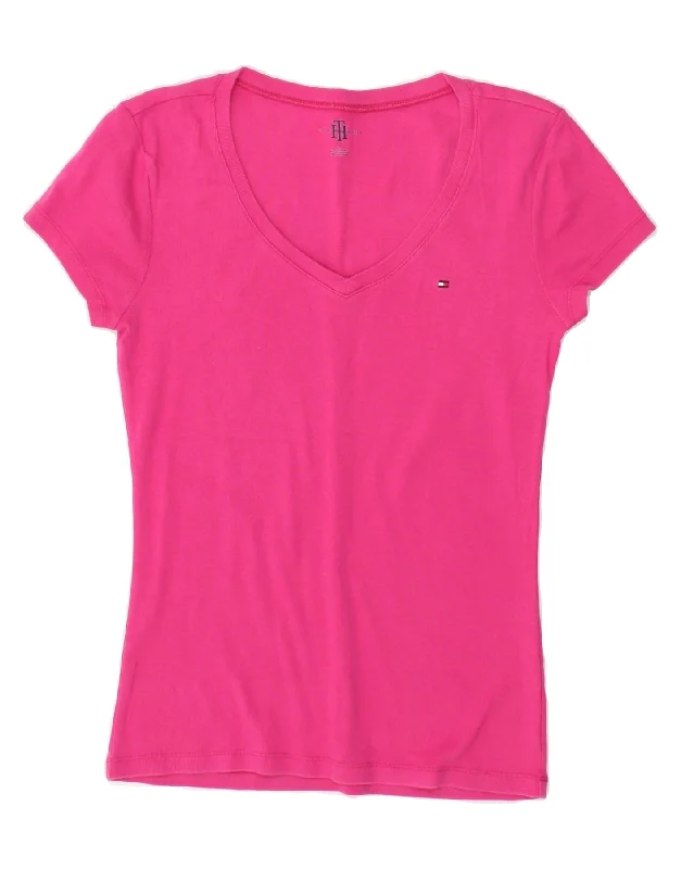 TOMMY HILFIGER Womens T-Shirt Top UK 12 Medium Pink Cotton