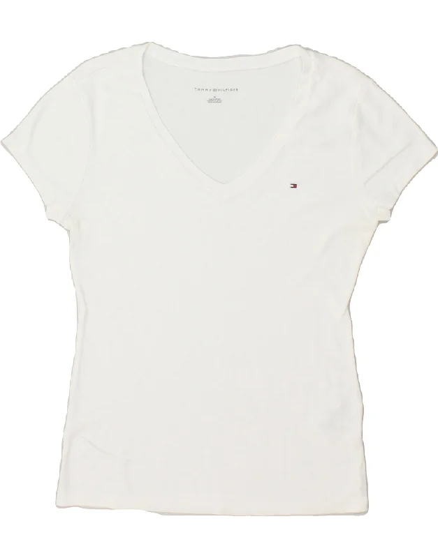 TOMMY HILFIGER Womens T-Shirt Top UK 12 Medium White Cotton Embroidered Appliqued Beaded TOMMY HILFIGER Womens T-Shirt Top UK 12 Medium White Cotton Embroidered Appliqued Beaded