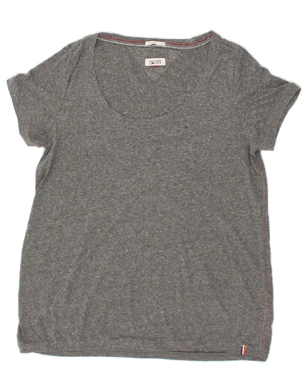 TOMMY HILFIGER Womens T-Shirt Top UK 14 Large Grey Flecked Polyester