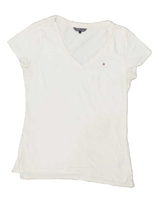 TOMMY HILFIGER Womens T-Shirt Top UK 14 Large White Cotton