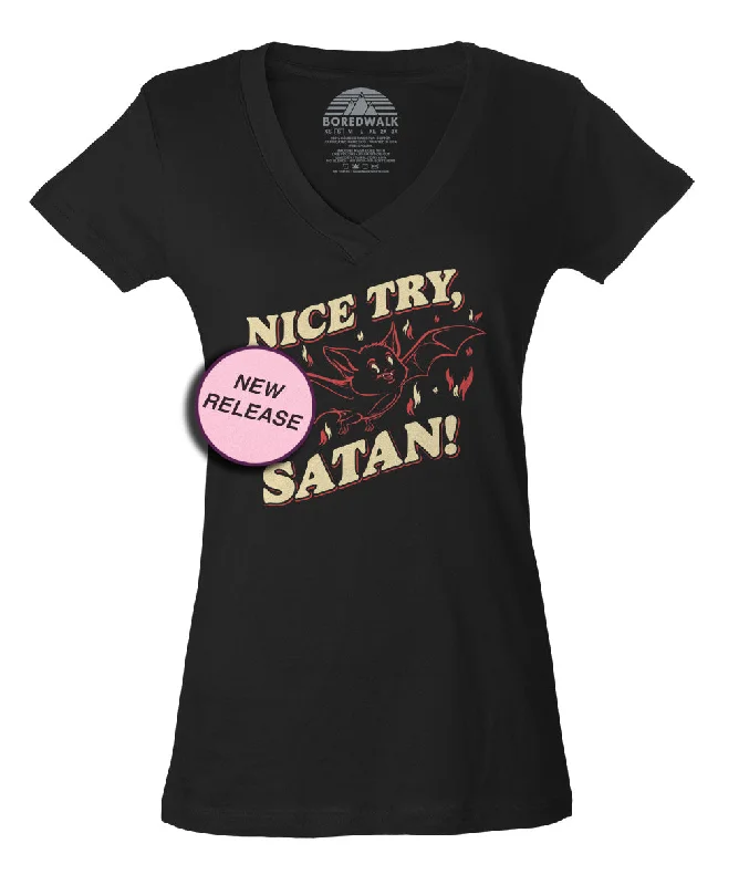 Women's Nice Try Satan Vneck T-Shirt