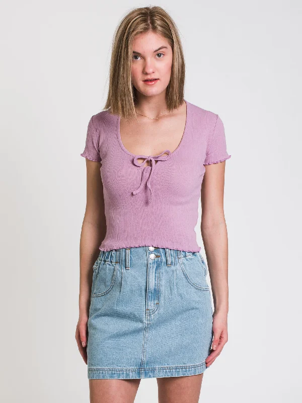 HARLOW POINTELLE SCOOP TEE - CLEARANCE