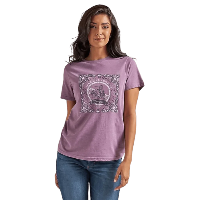 Wrangler Women's Plum Bandana Western Graphic T-Shirt 112339512 Collared Crew Neck Turtle Neck Wrangler Women's Plum Bandana Western Graphic T-Shirt 112339512 Collared Crew Neck Turtle Neck