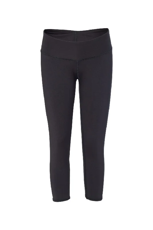 Badger Womens Moisture Wicking Capri Leggings - Black Elegant Printed Leggings with Pockets Badger Womens Moisture Wicking Capri Leggings - Black Elegant Printed Leggings with Pockets