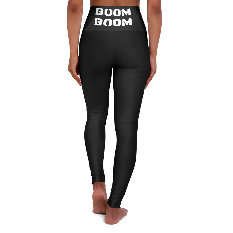 High Waisted Yoga Leggings - Black - BOOM BOOM