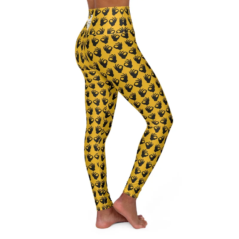 High Waisted Yoga Leggings - Gold/Black Griddy