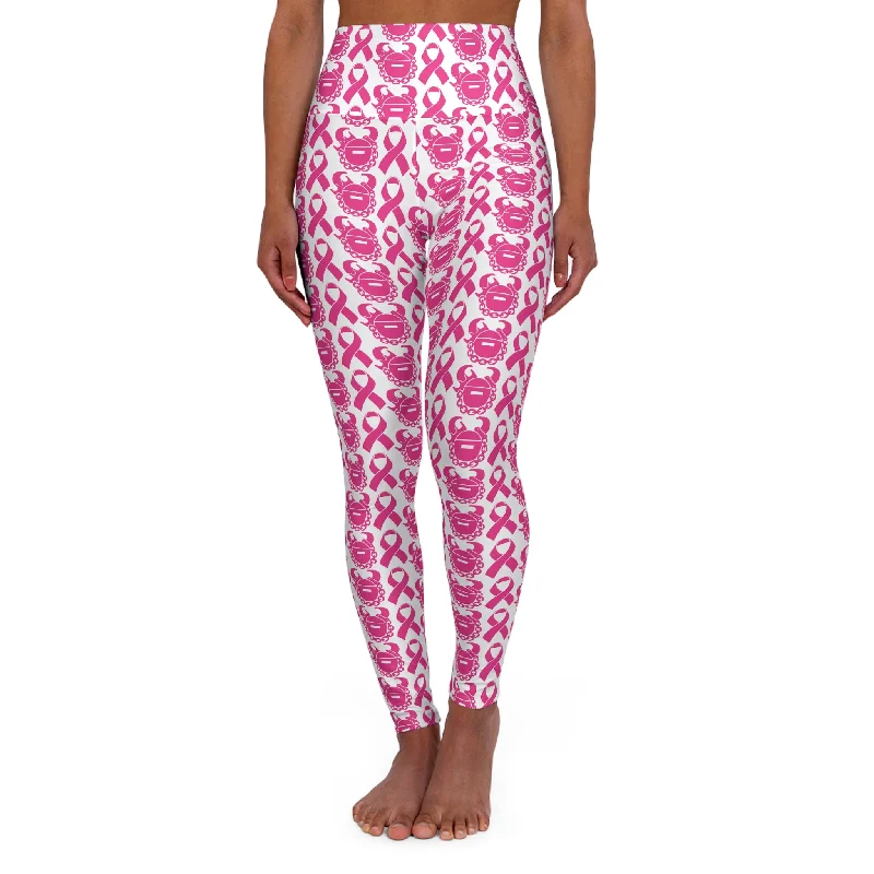 High Waisted Yoga Leggings - Pink Ribbon/Helmet