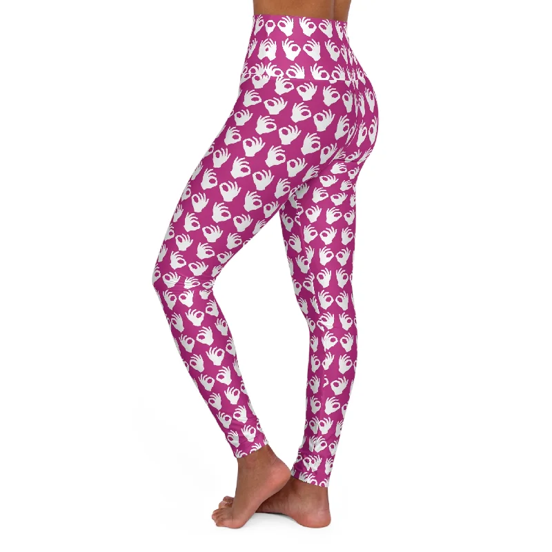 High Waisted Yoga Leggings - Pink/White Griddy