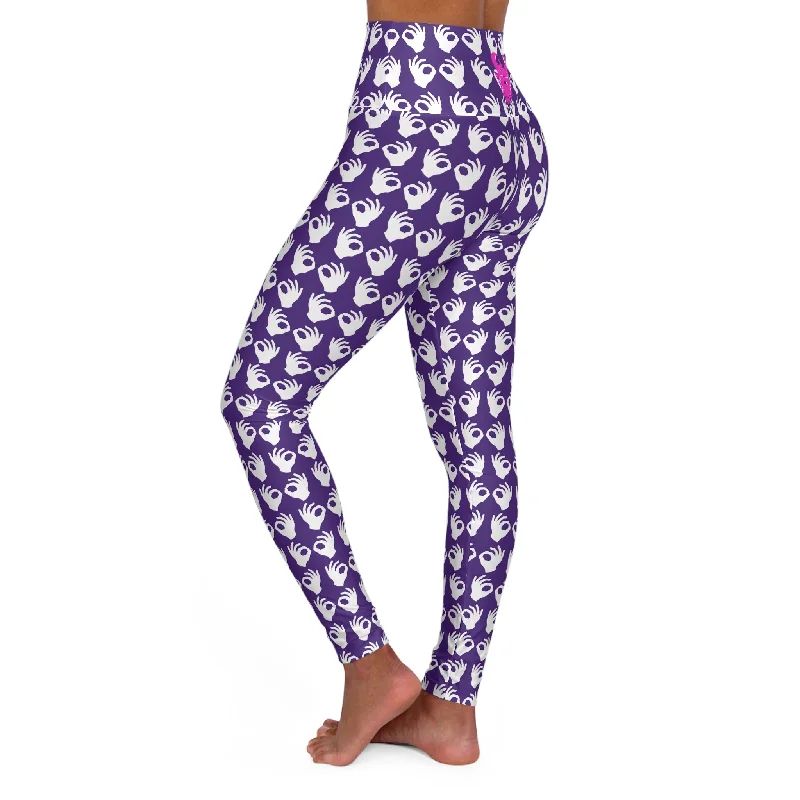 High Waisted Yoga Leggings - Purple/White Griddy