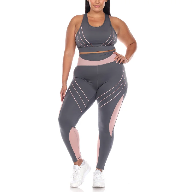 Plus Size Cut Out Back Mesh Sports Bra & Leggings Set