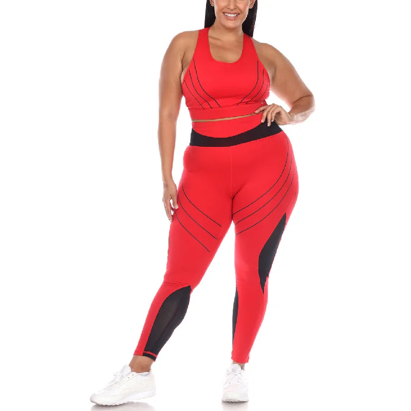 Plus Size Cut Out Back Mesh Sports Bra & Leggings Set