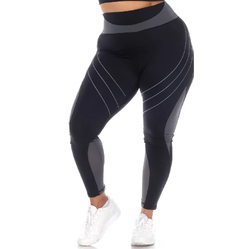 Plus Size High-Waist Reflective Piping Fitness Leggings