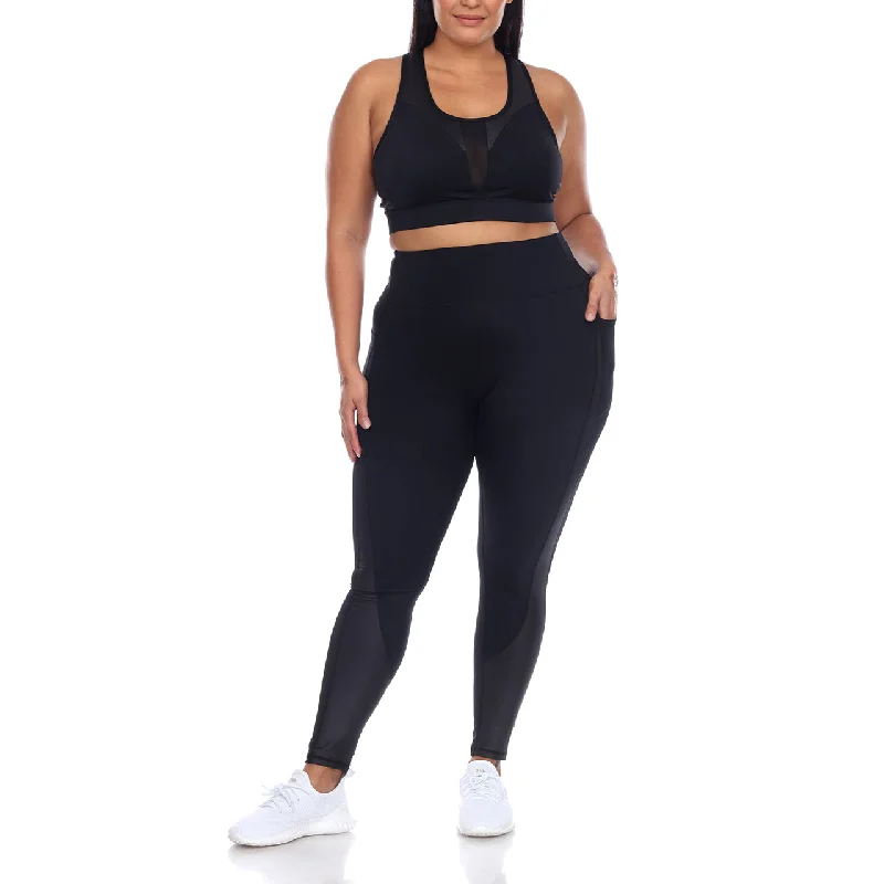 Plus Size Racer Back Sports Bra & Mesh Leggings Set